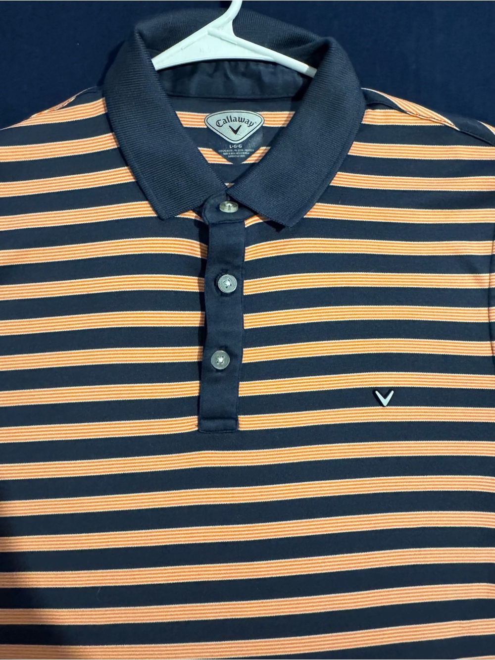 Callaway Men's Large Navy and Orange Striped Polo Shirt